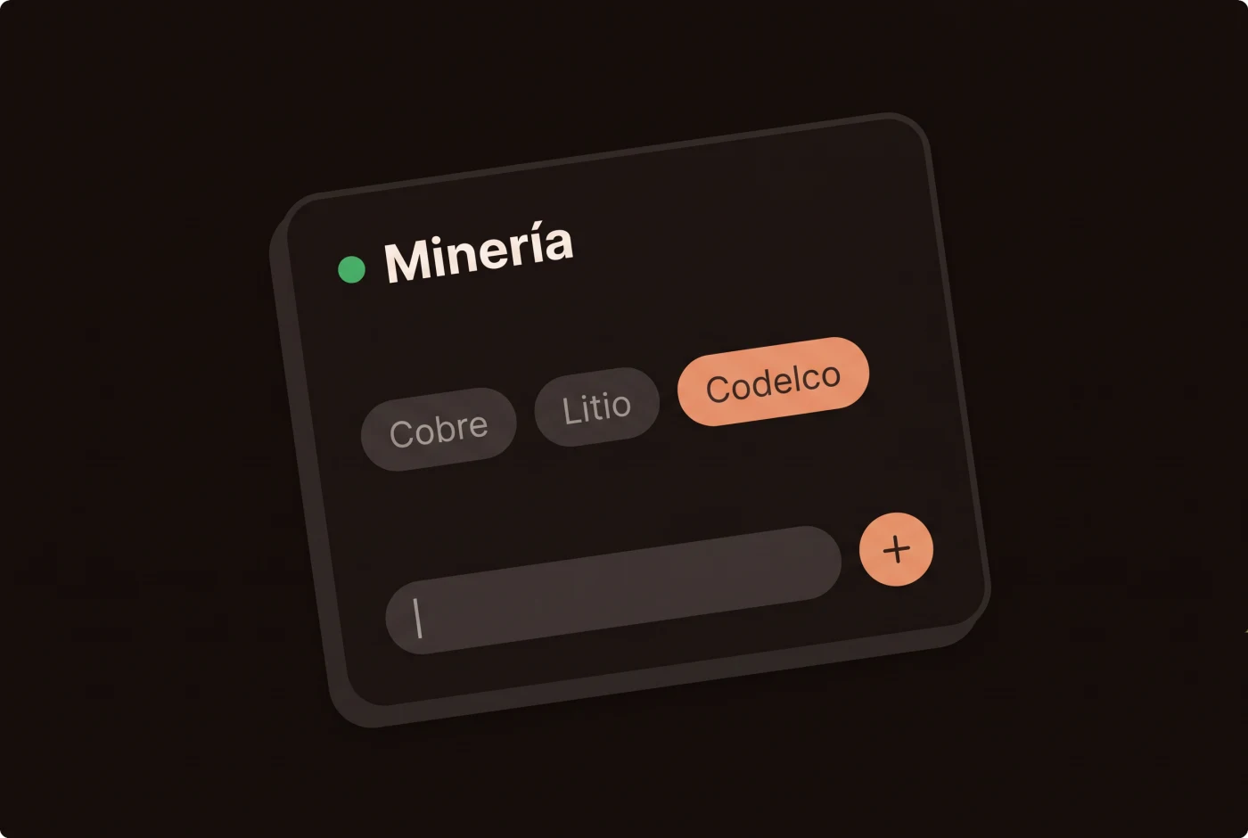 Un espacio llamado Minería con las palabras clave Cobre, Litio y Codelco.