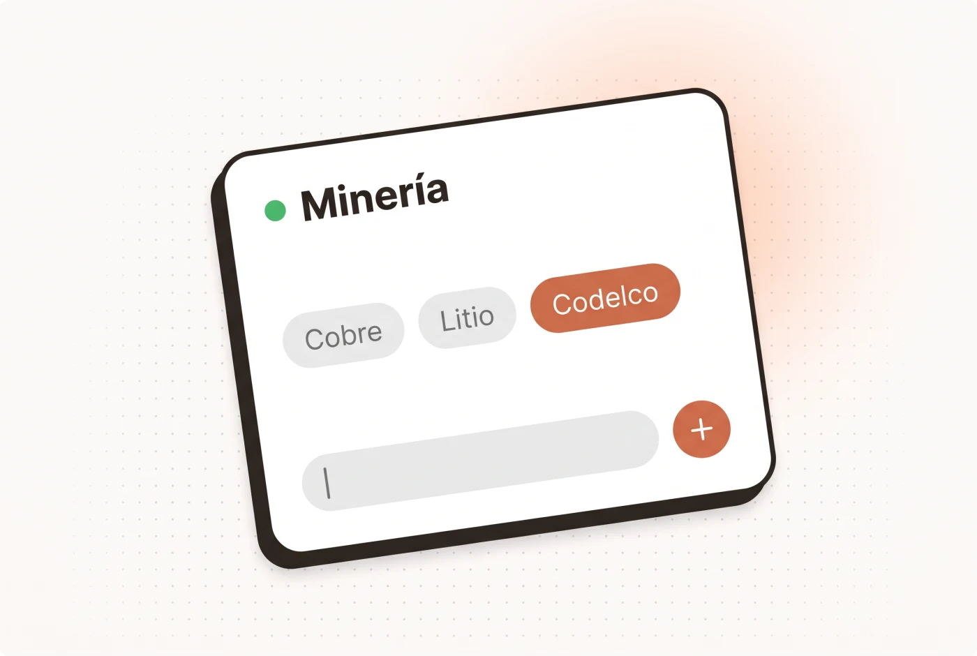 Un espacio llamado Minería con las palabras clave Cobre, Litio y Codelco.